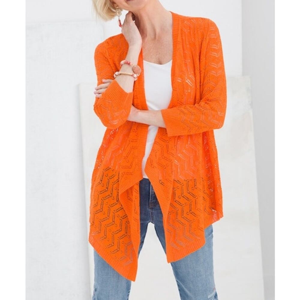 Chico's Textured Shark Hem Cardigan Orange Women's L